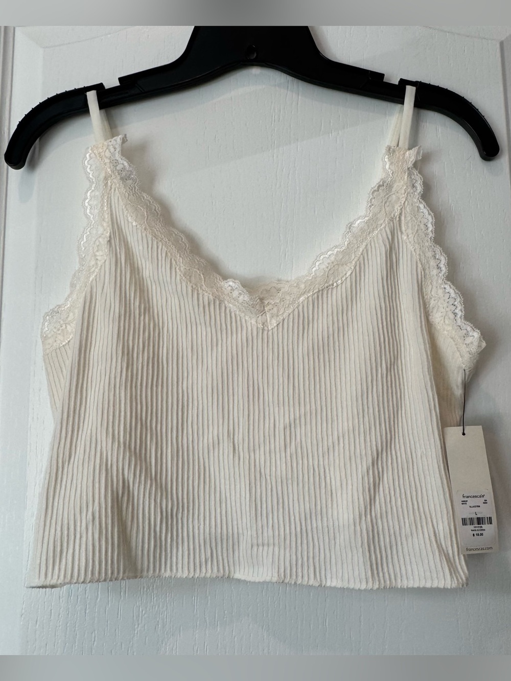 L Francesca’s White Ribbed Lace-Trim Tank/Bralette